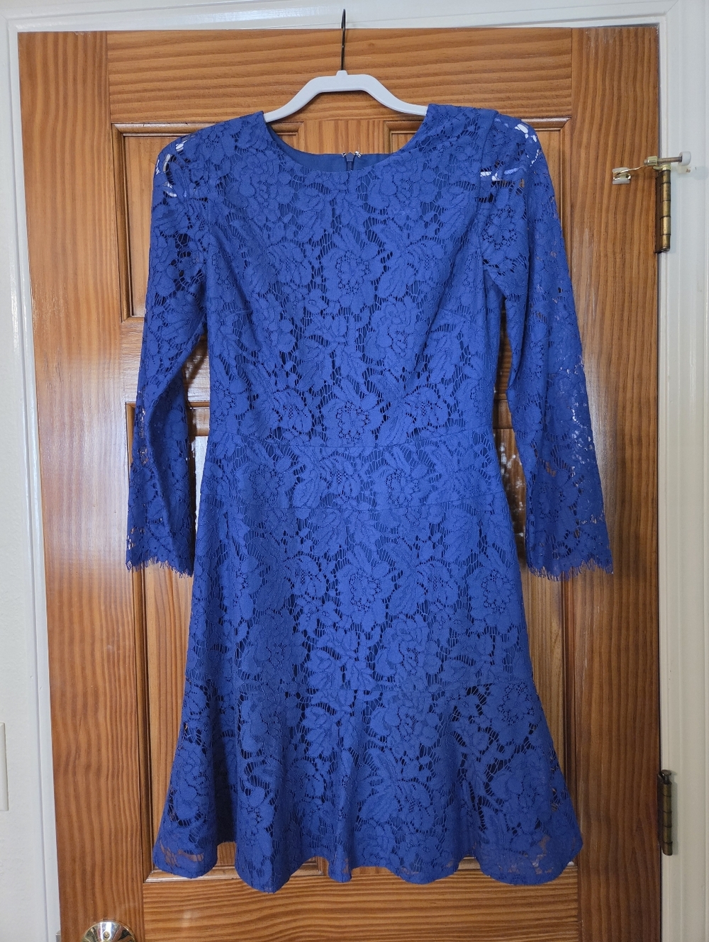 J.Crew Cobalt Blue Lace Fit and Flair Cocktail Dress with Trumpet Hem